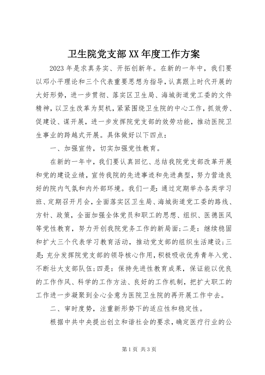 2023年卫生院党支部度工作计划.docx_第1页