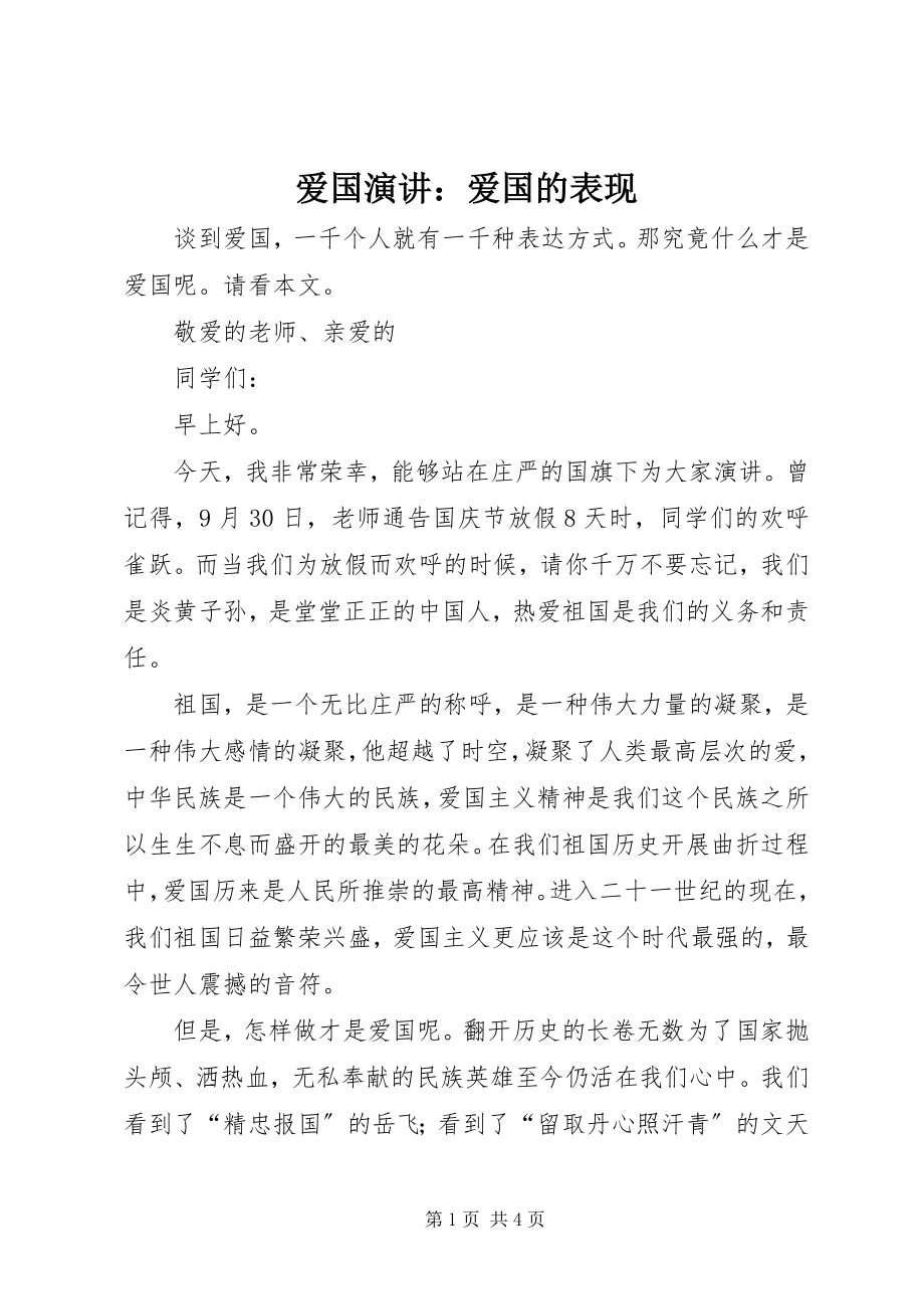 2023年爱国演讲爱国的表现新编.docx_第1页