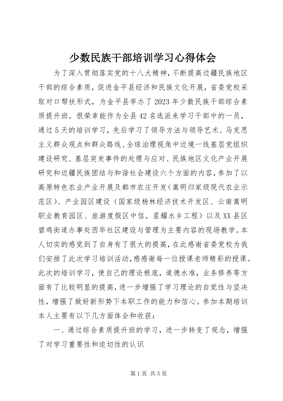 2023年少数民族干部培训学习心得体会.docx_第1页