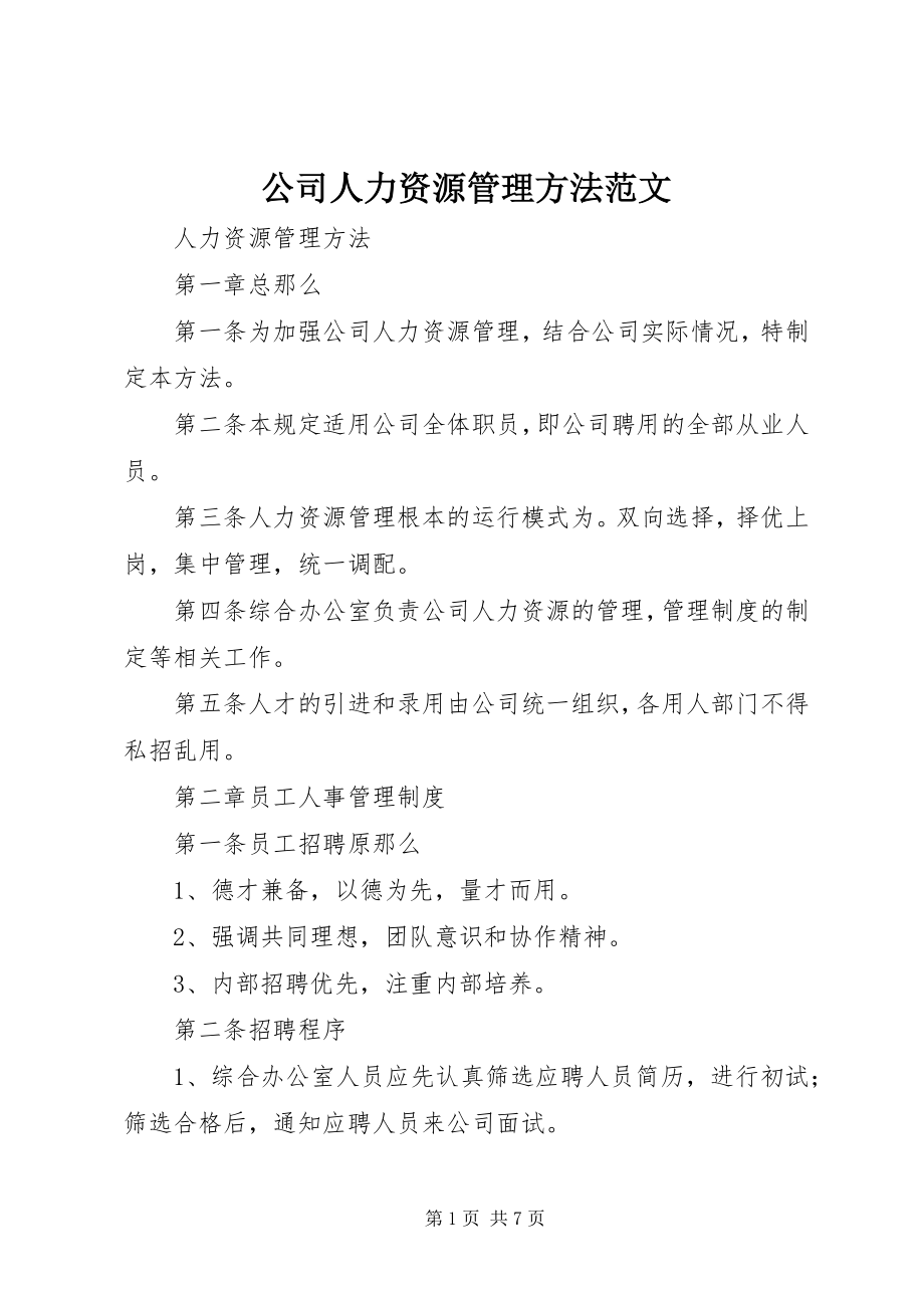 2023年公司人力资源管理办法.docx_第1页