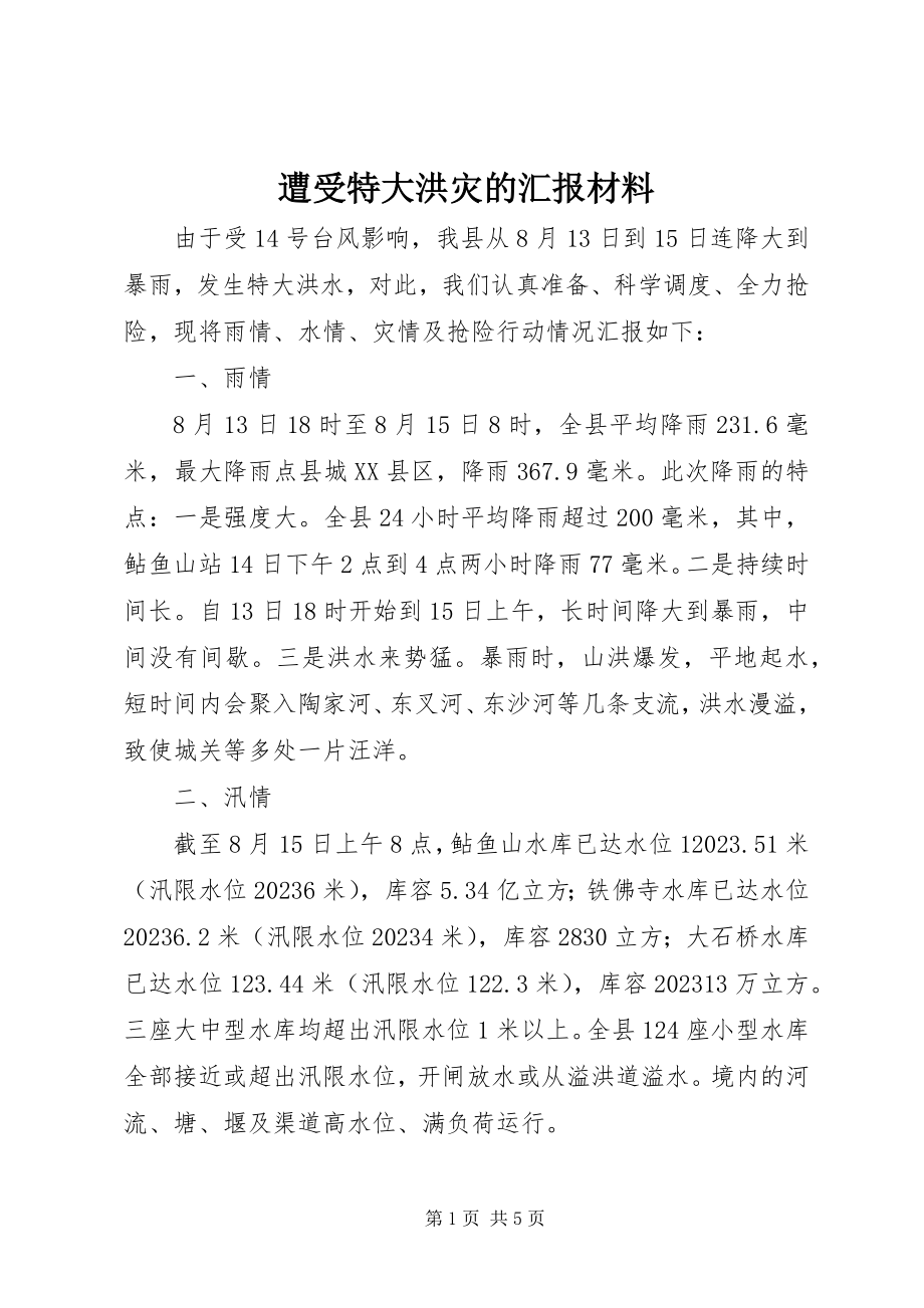 2023年遭受特大洪灾的汇报材料.docx_第1页