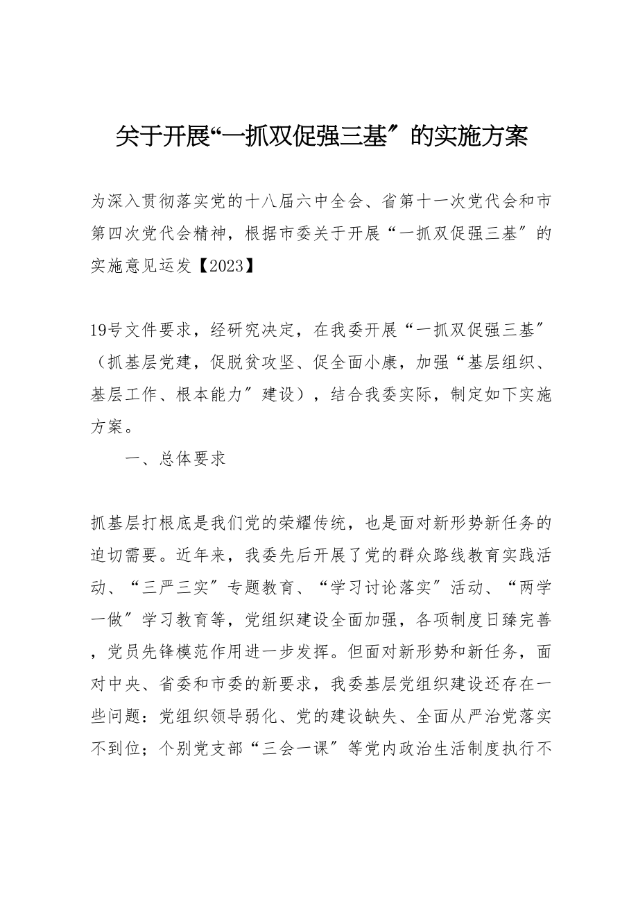 2023年关于开展一抓双促强三基的实施方案.doc_第1页