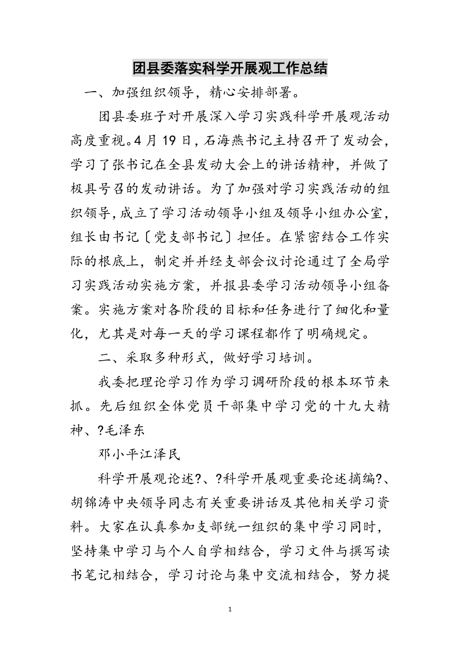 2023年团县委落实科学发展观工作总结范文.doc_第1页