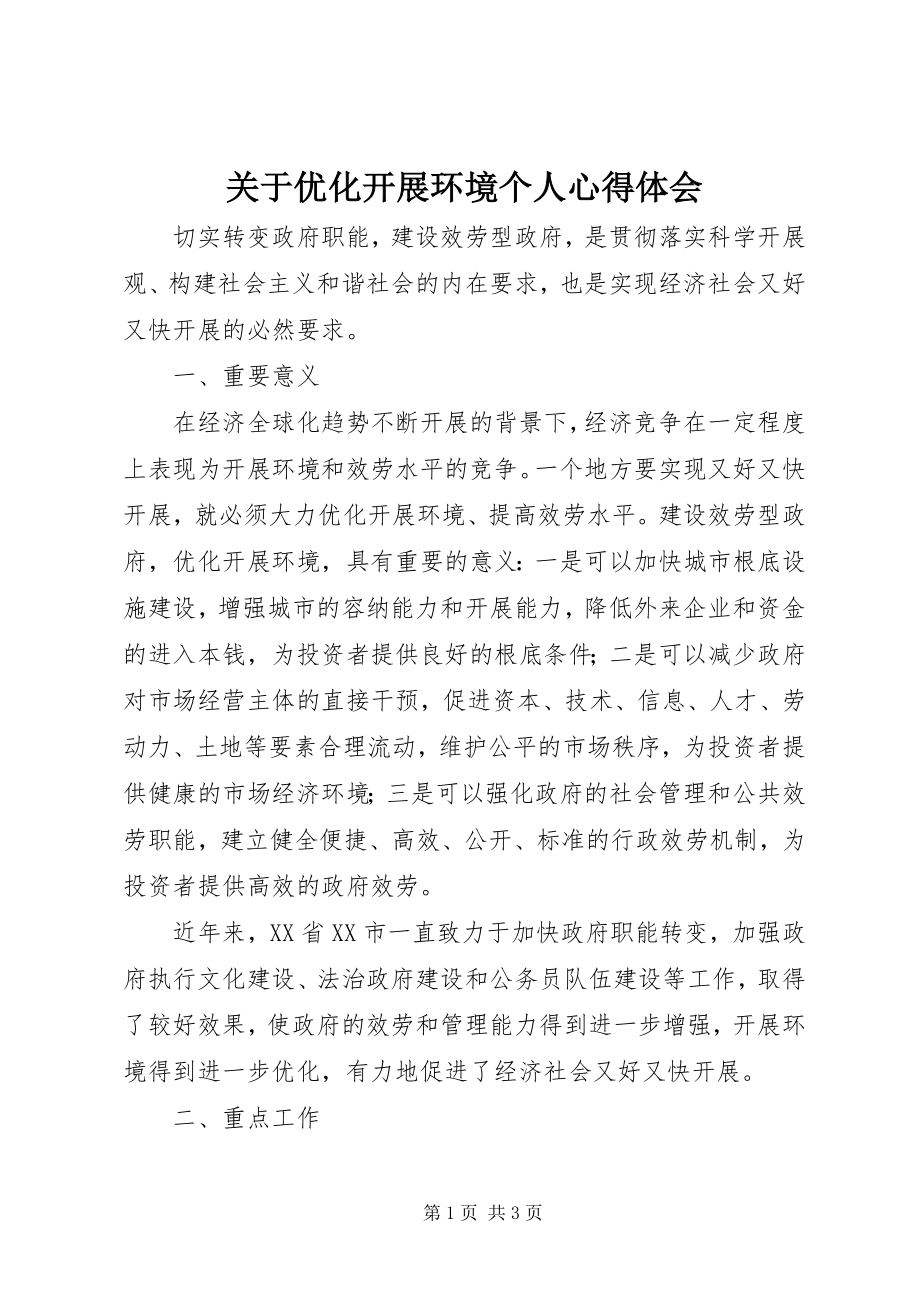 2023年优化发展环境个人心得体会.docx_第1页