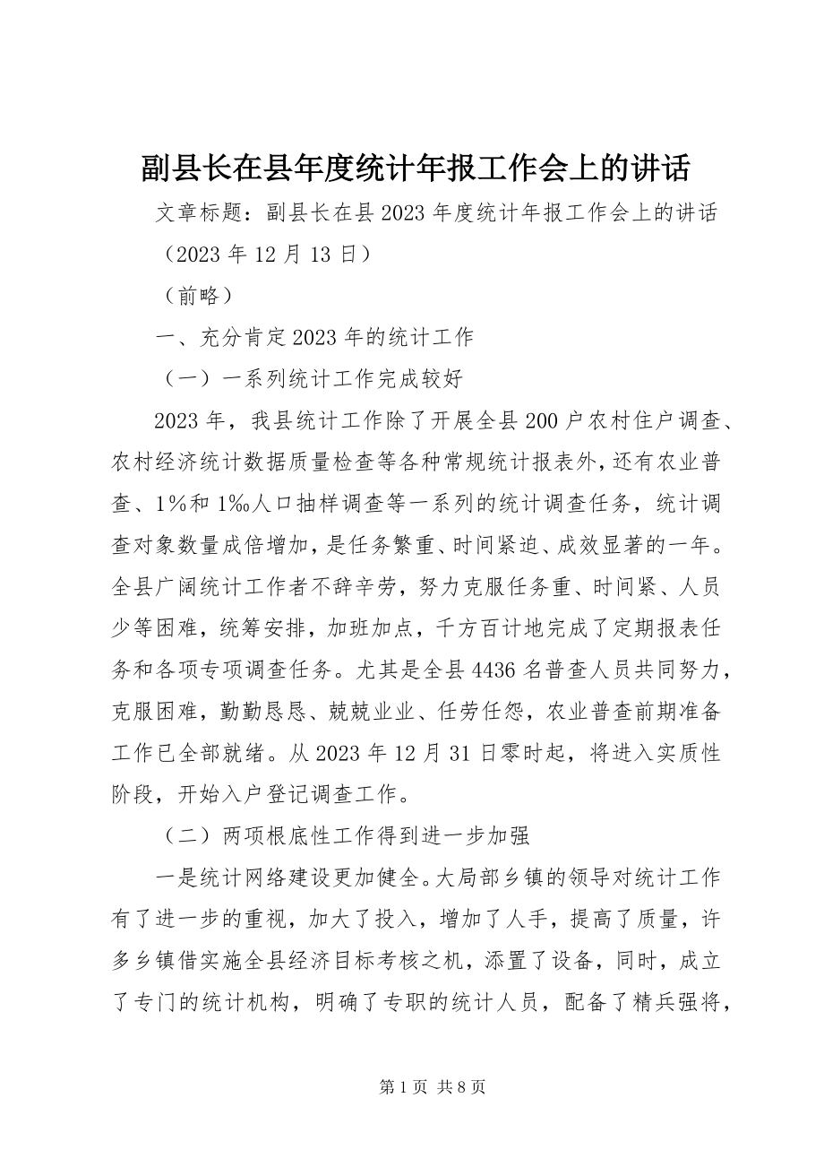 2023年副县长在县年度统计年报工作会上的致辞.docx_第1页