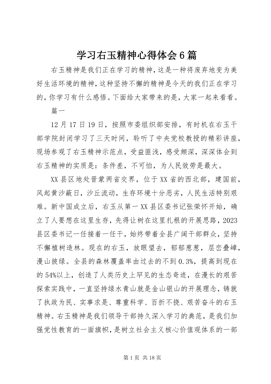 2023年学习右玉精神心得体会6篇.docx_第1页