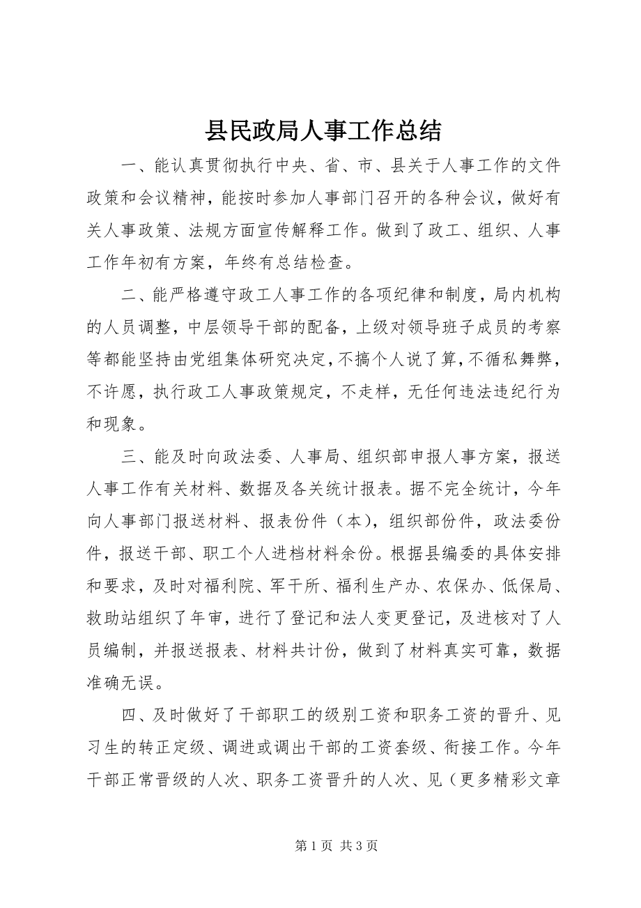 2023年县民政局人事工作总结.docx_第1页