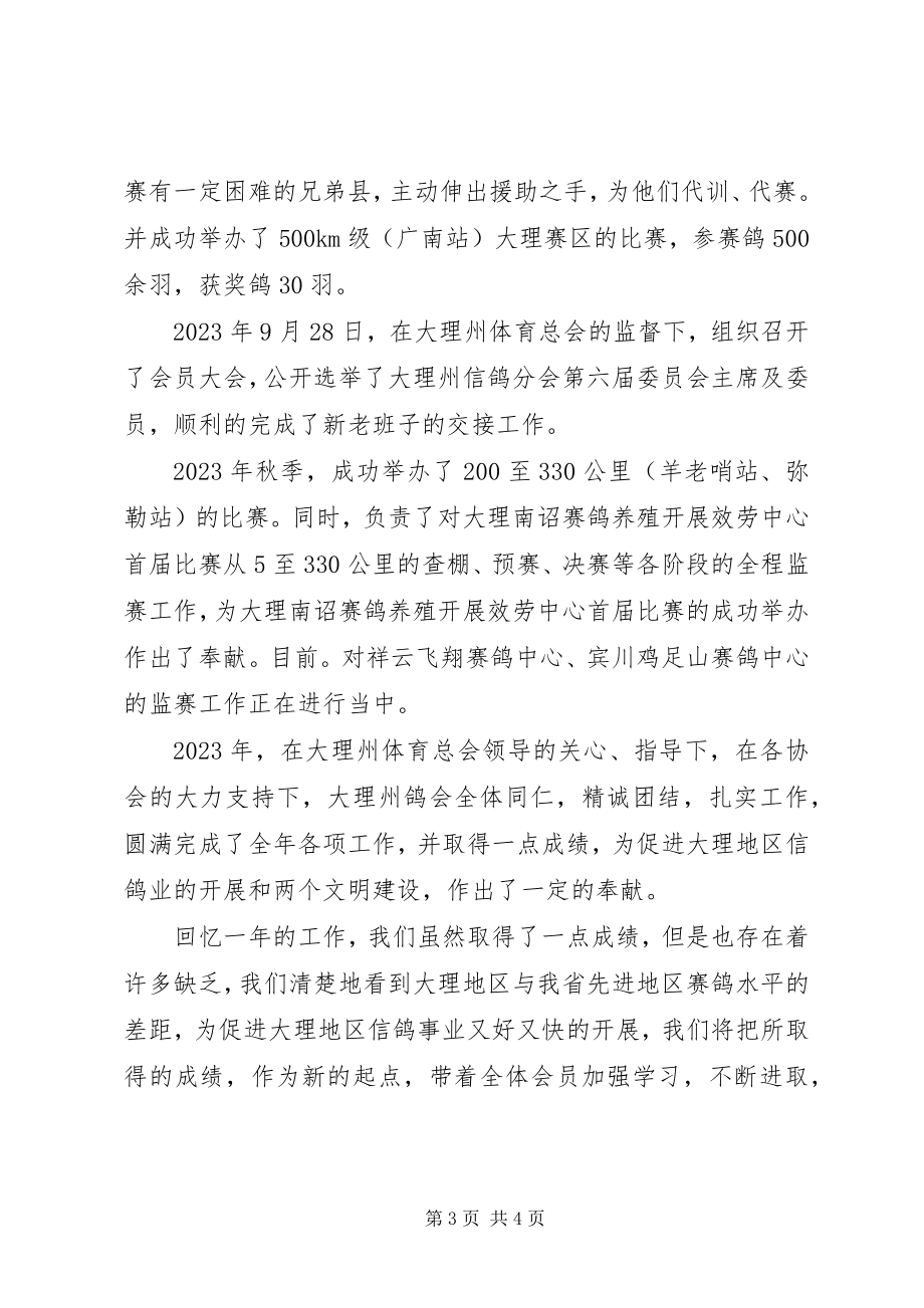 2023年信鸽分会年度工作总结.docx_第3页