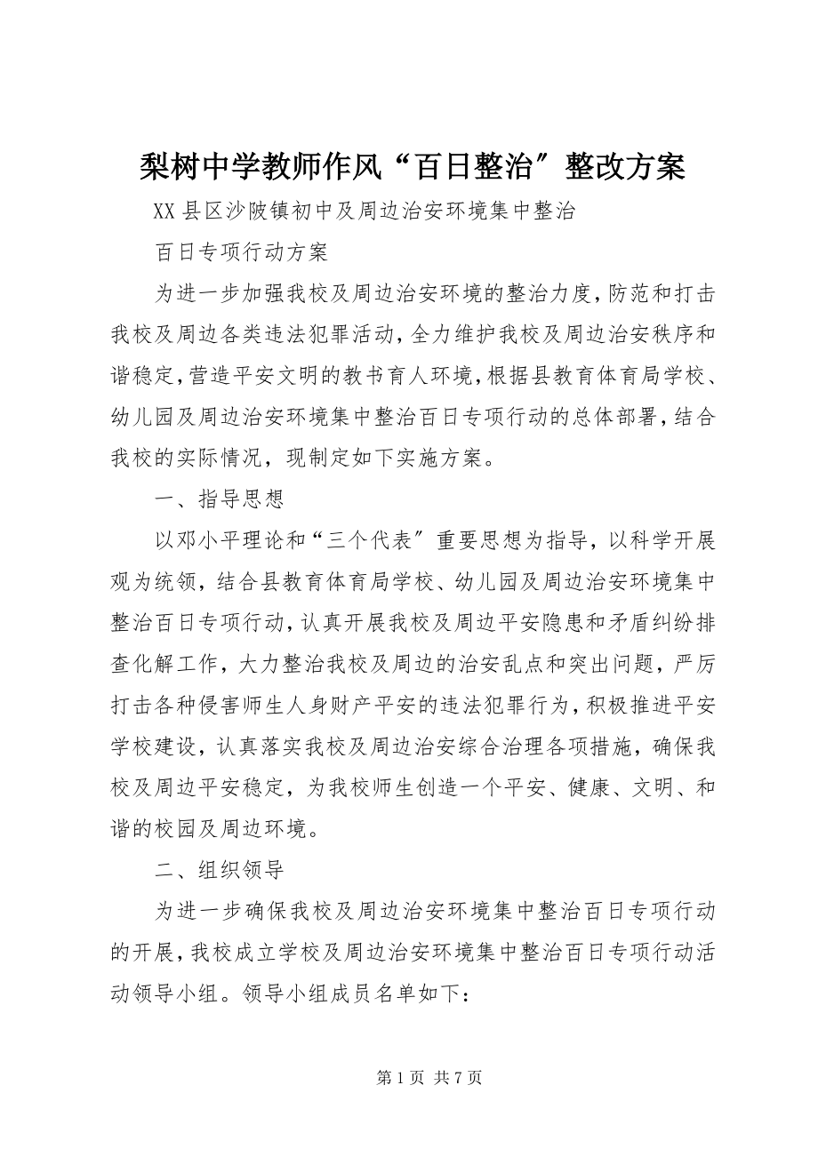 2023年梨树中学教师作风“百日整治”整改方案.docx_第1页