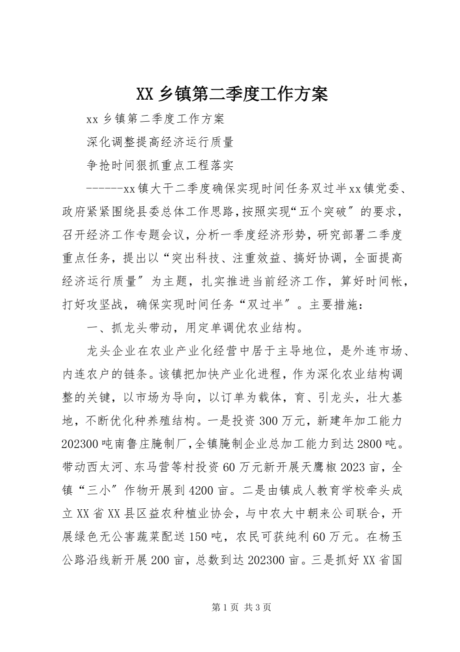 2023年XX乡镇第二季度工作计划新编.docx_第1页