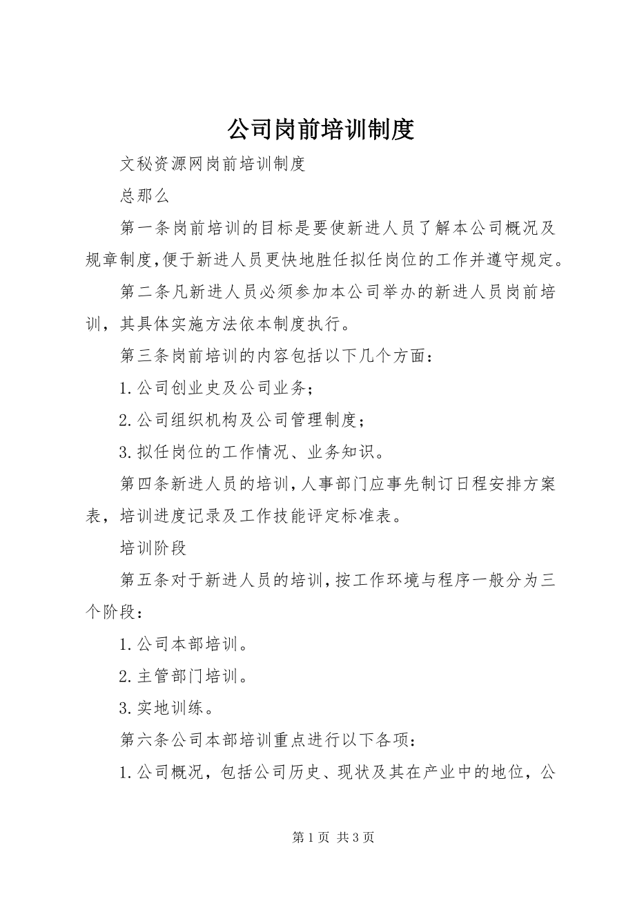 2023年公司岗前培训制度.docx_第1页