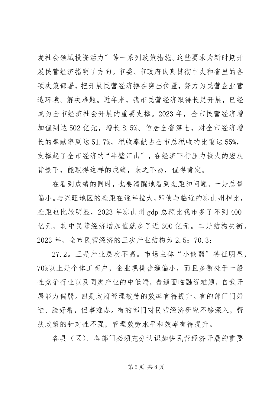 2023年市长在推进民营经济发展大会上的致辞.docx_第2页