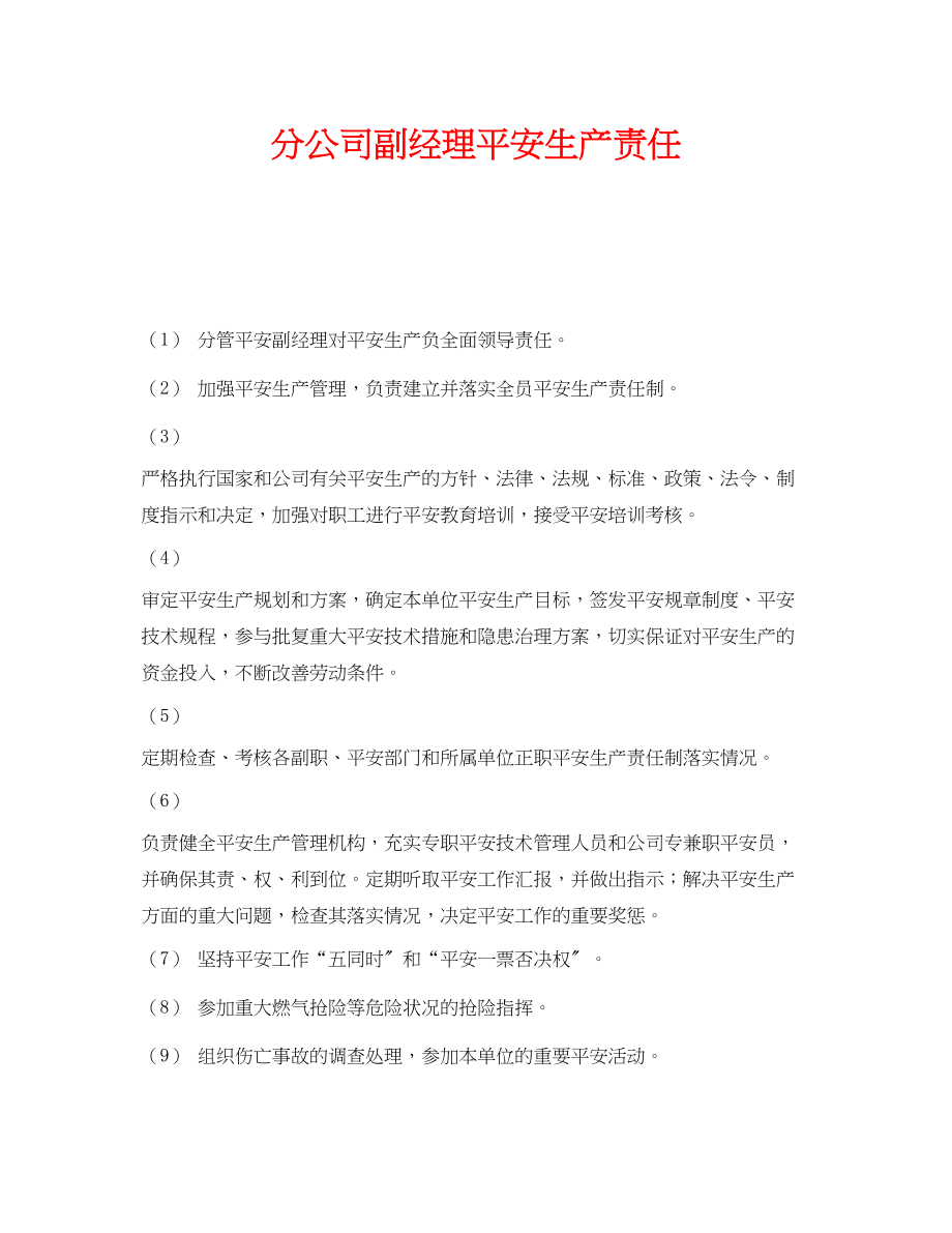 2023年《安全管理制度》之分公司副经理安全生产责任.docx_第1页