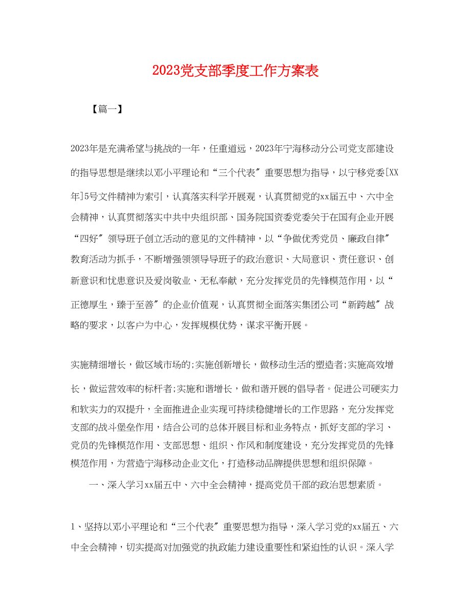 2023年党支部季度工作计划表.docx_第1页