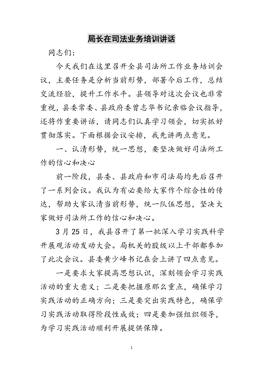 2023年局长在司法业务培训讲话范文.doc_第1页