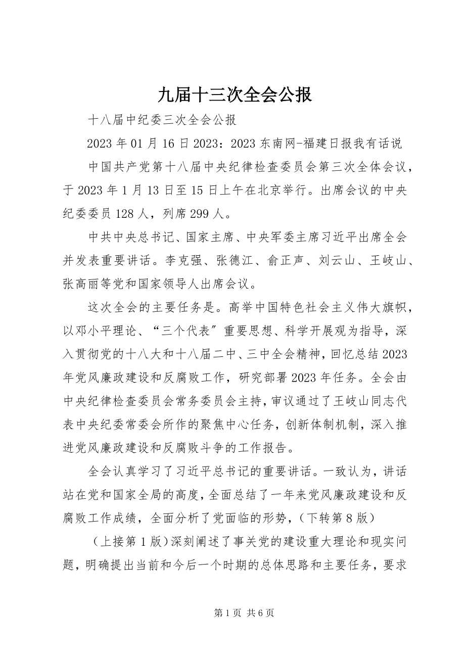 2023年九届十三次全会公报.docx_第1页