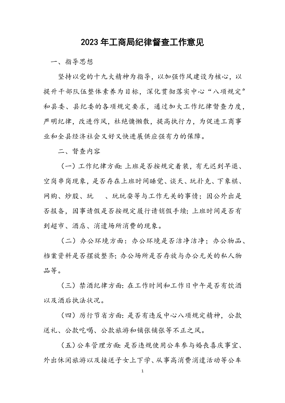 2023年工商局纪律督查工作意见.docx_第1页