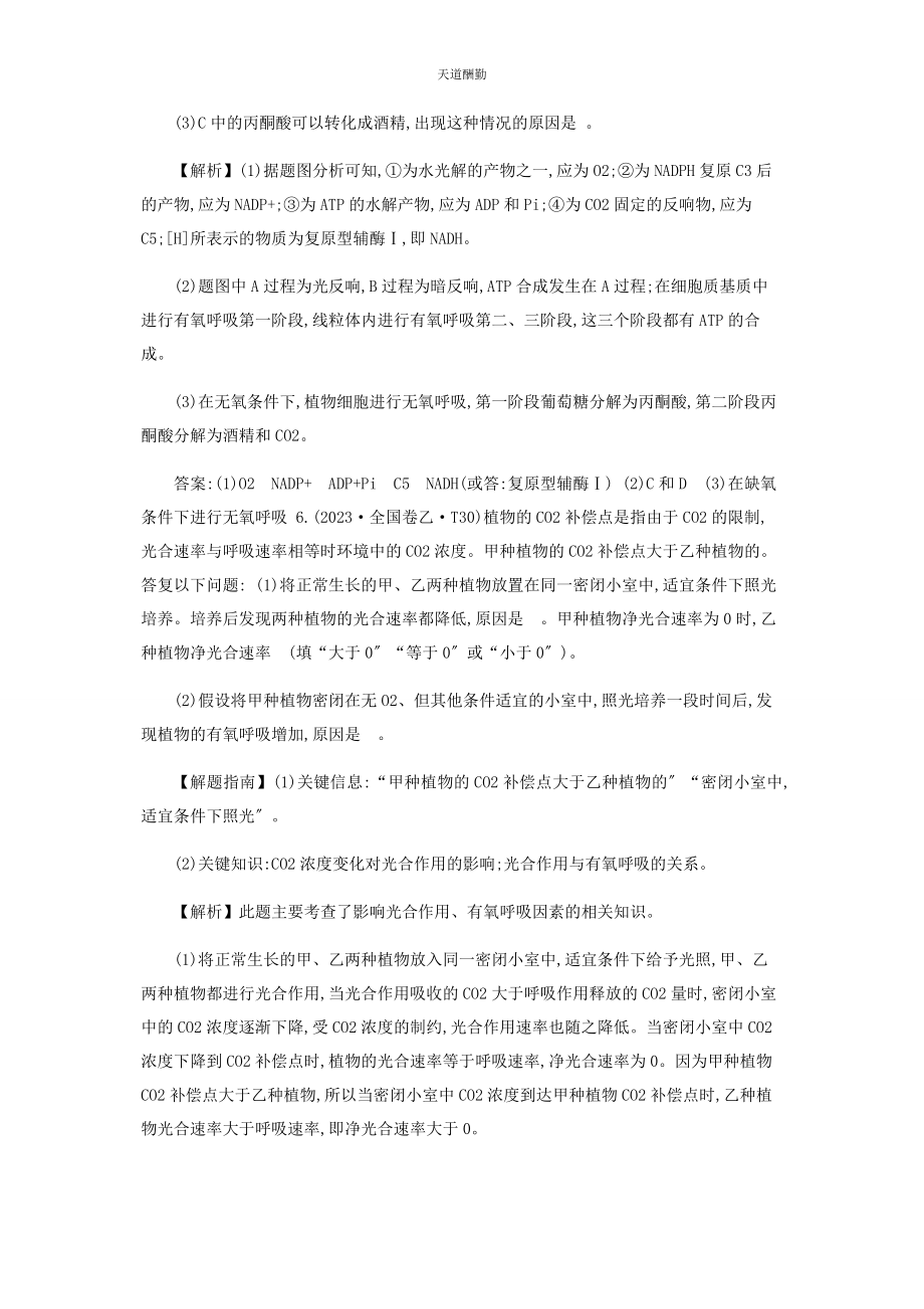 2023年版高考生物分类题库知识点4细胞呼吸与光合作用.docx_第3页