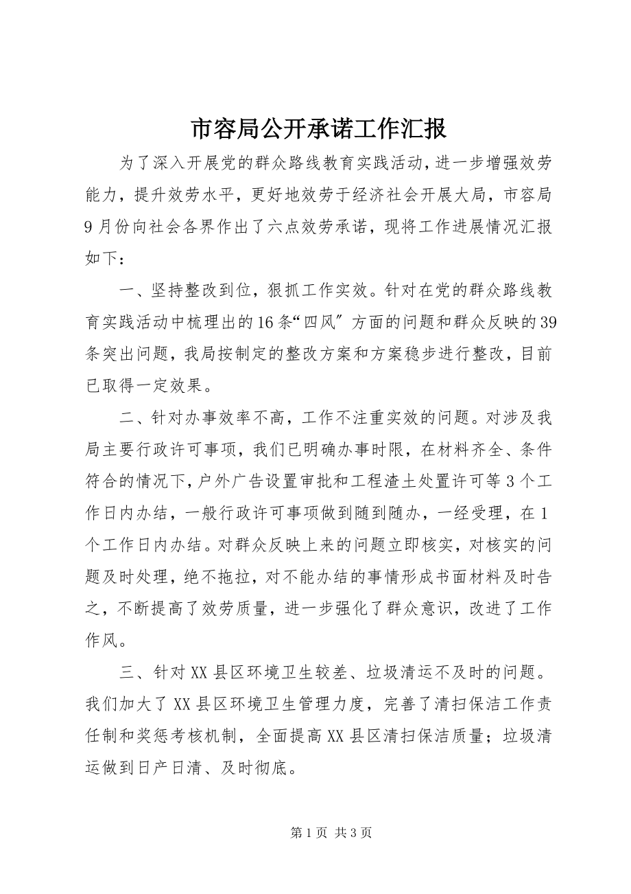 2023年市容局公开承诺工作汇报.docx_第1页