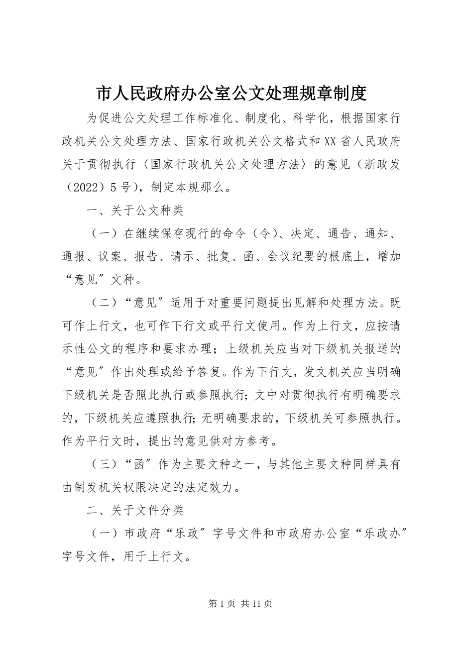 2023年市人民政府办公室公文处理规章制度.docx_第1页