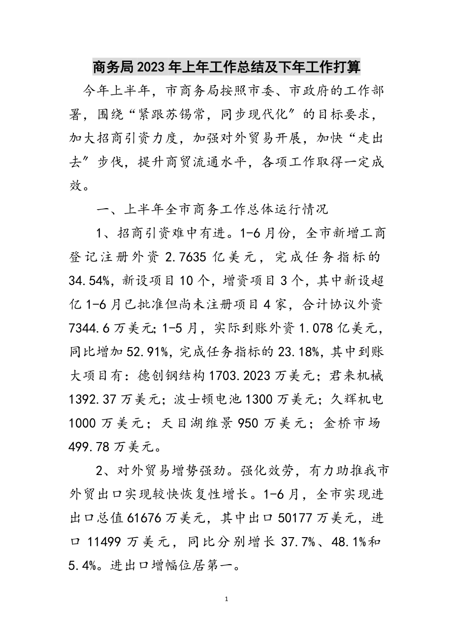 2023年商务局年上年工作总结及下年工作打算范文.doc_第1页