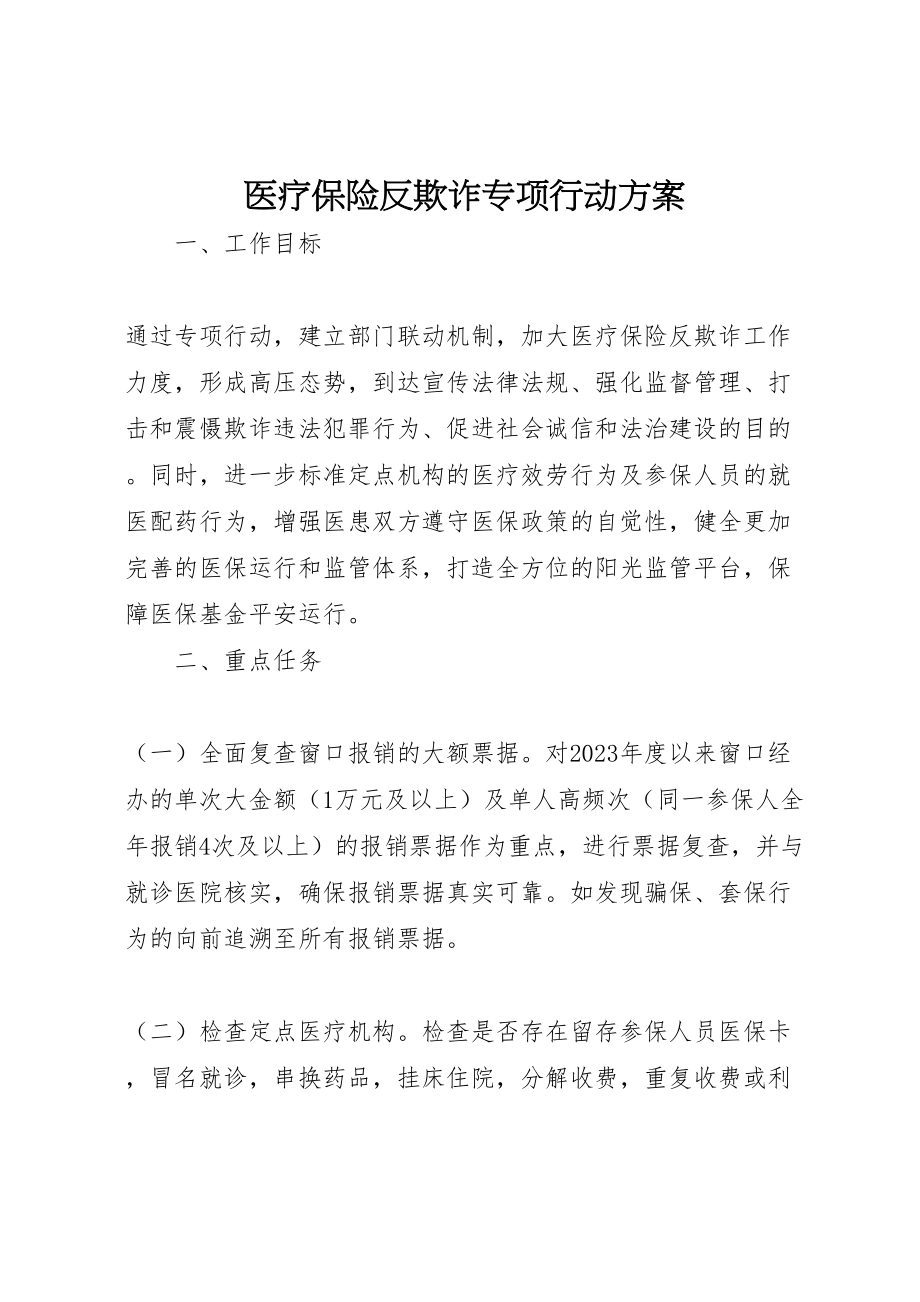 2023年医疗保险反欺诈专项行动方案 .doc_第1页