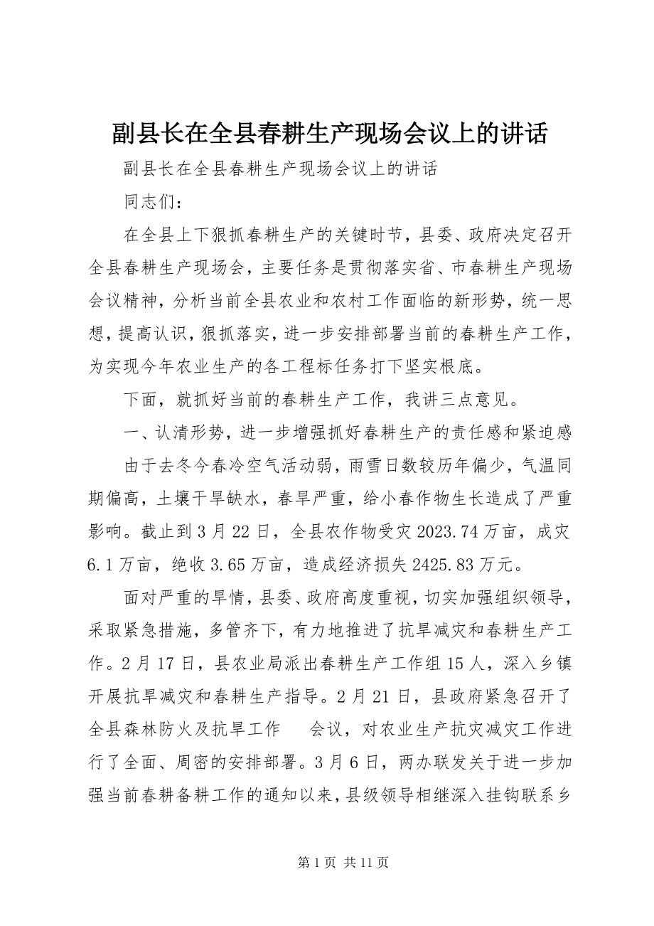 2023年副县长在全县春耕生产现场会议上的致辞.docx_第1页