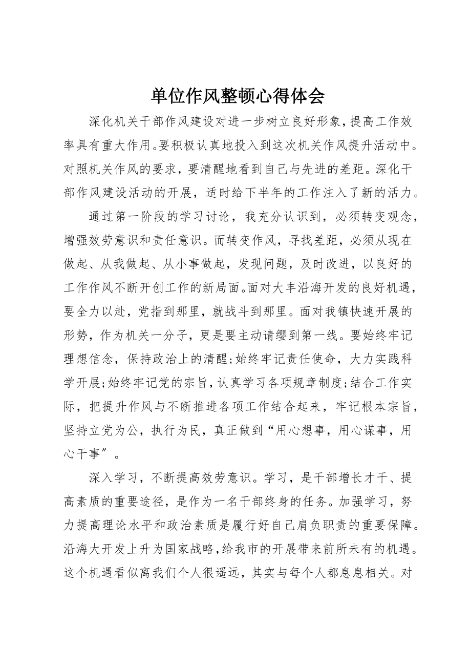 2023年单位作风整顿心得体会.docx_第1页