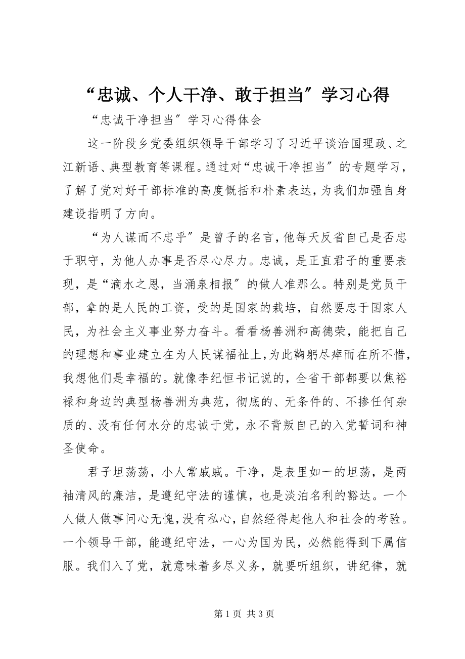 2023年忠诚个人干净敢于担当学习心得.docx_第1页