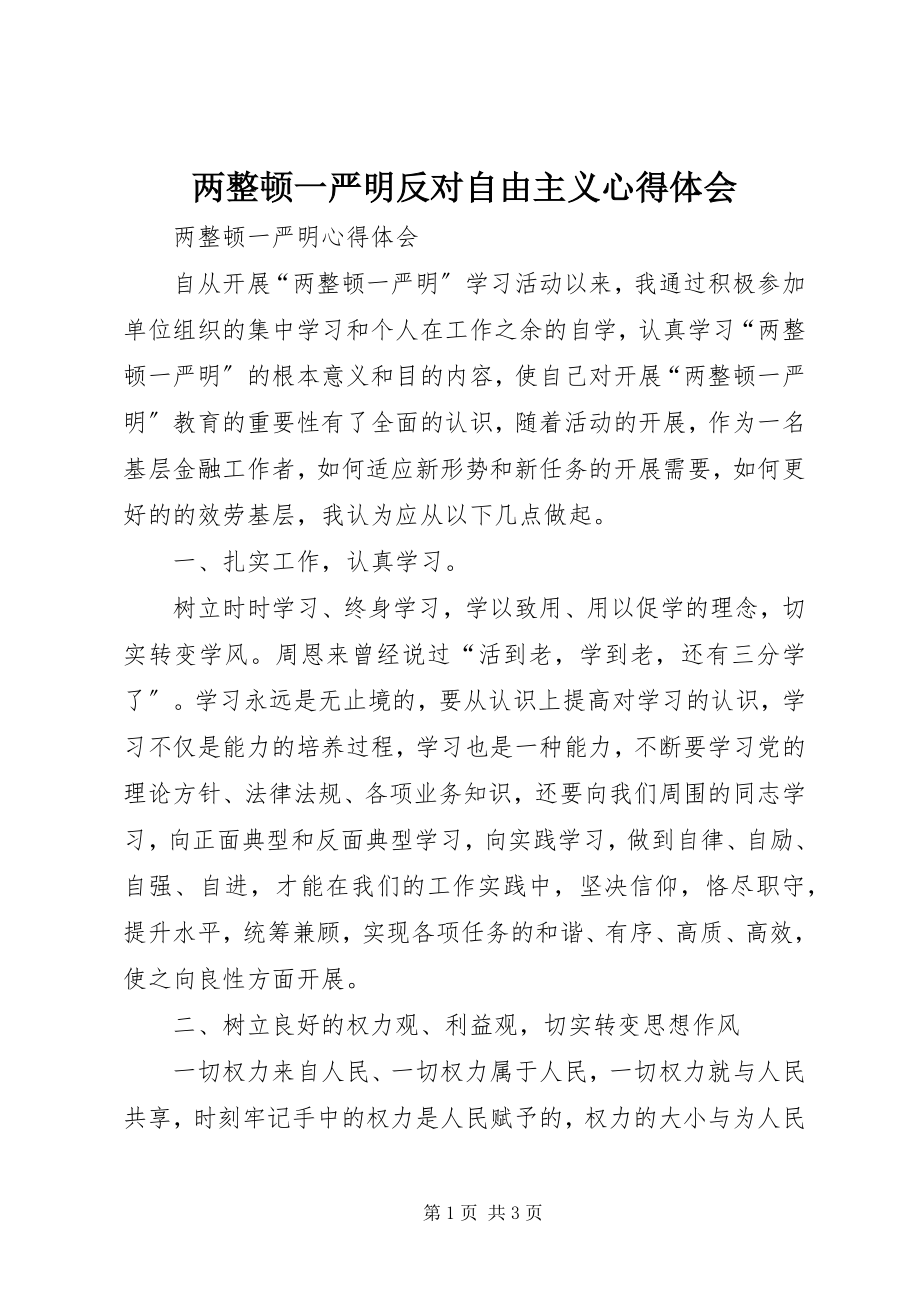 2023年两整顿一严明反对自由主义心得体会.docx_第1页