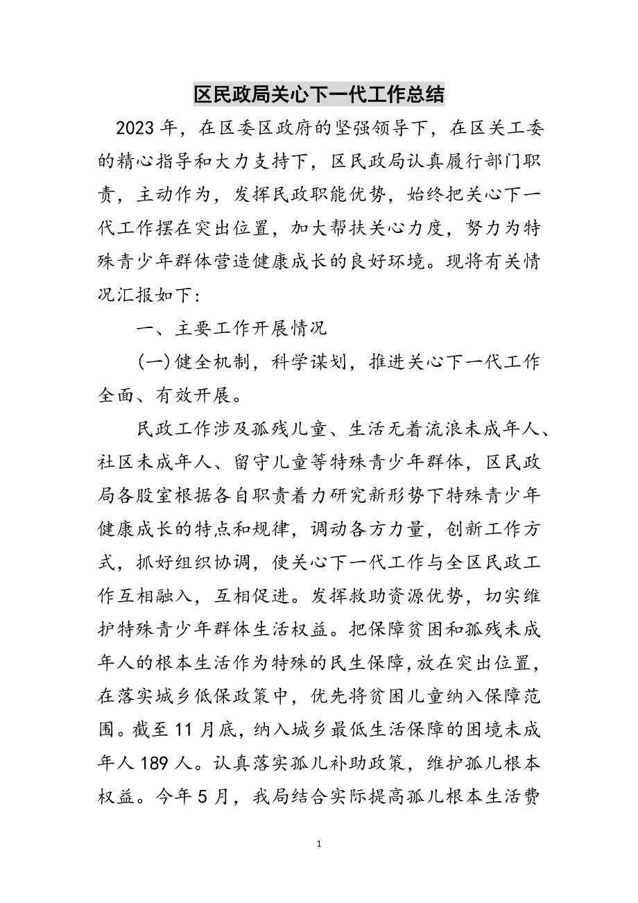 2023年区民政局关心下一代工作总结范文.doc_第1页