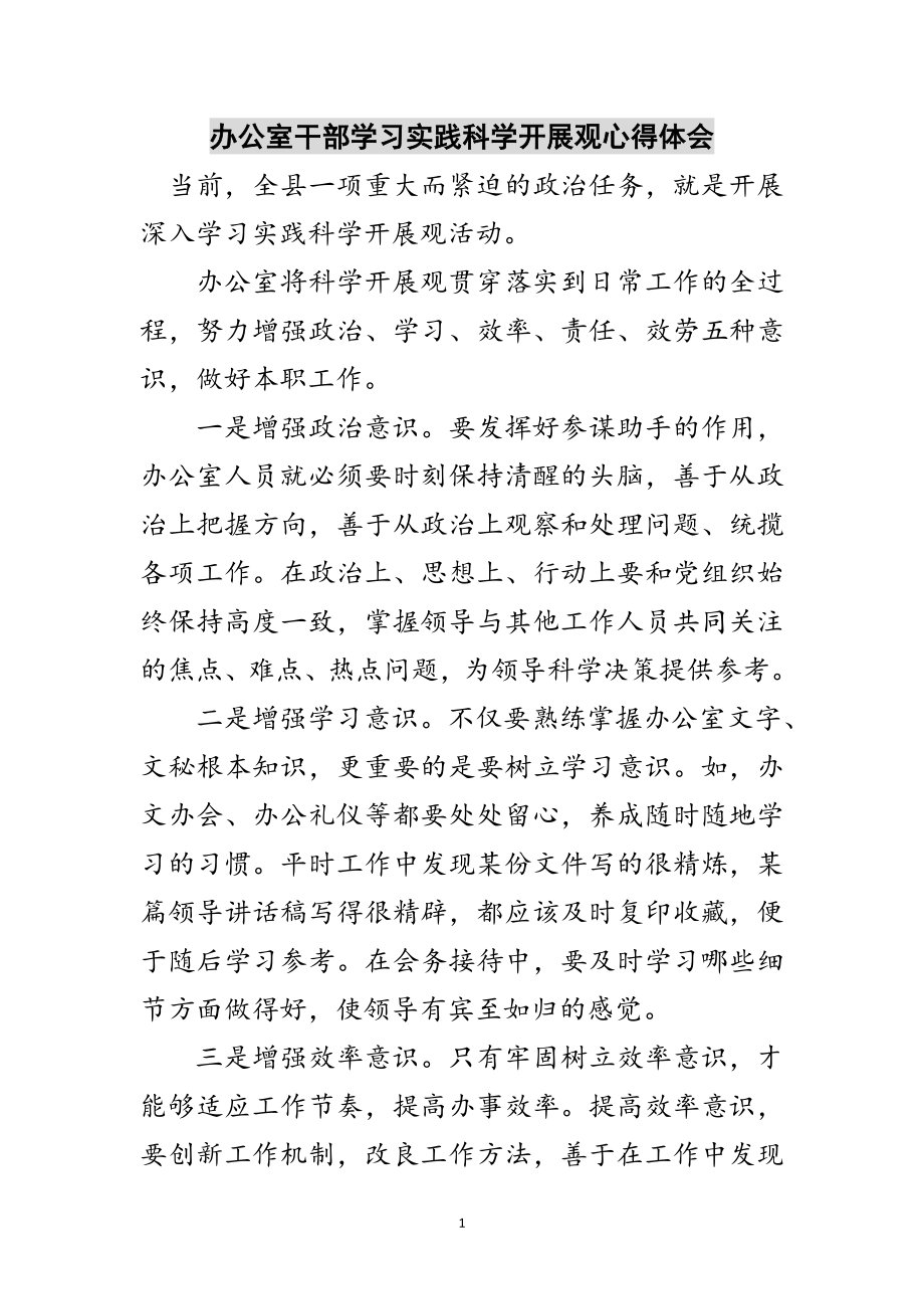 2023年办公室干部学习实践科学发展观心得体会范文.doc_第1页