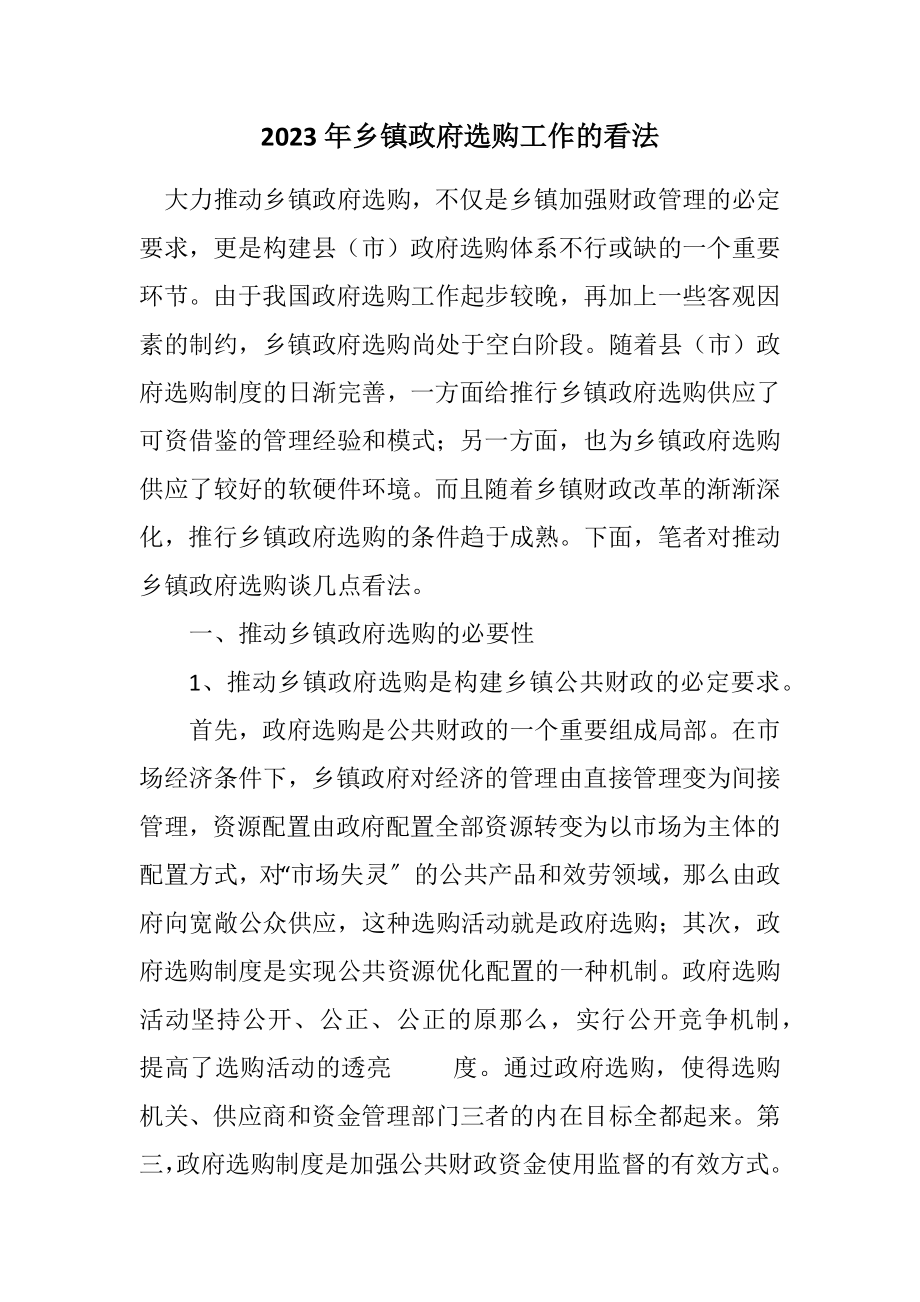 2023年乡镇政府采购工作的看法.docx_第1页