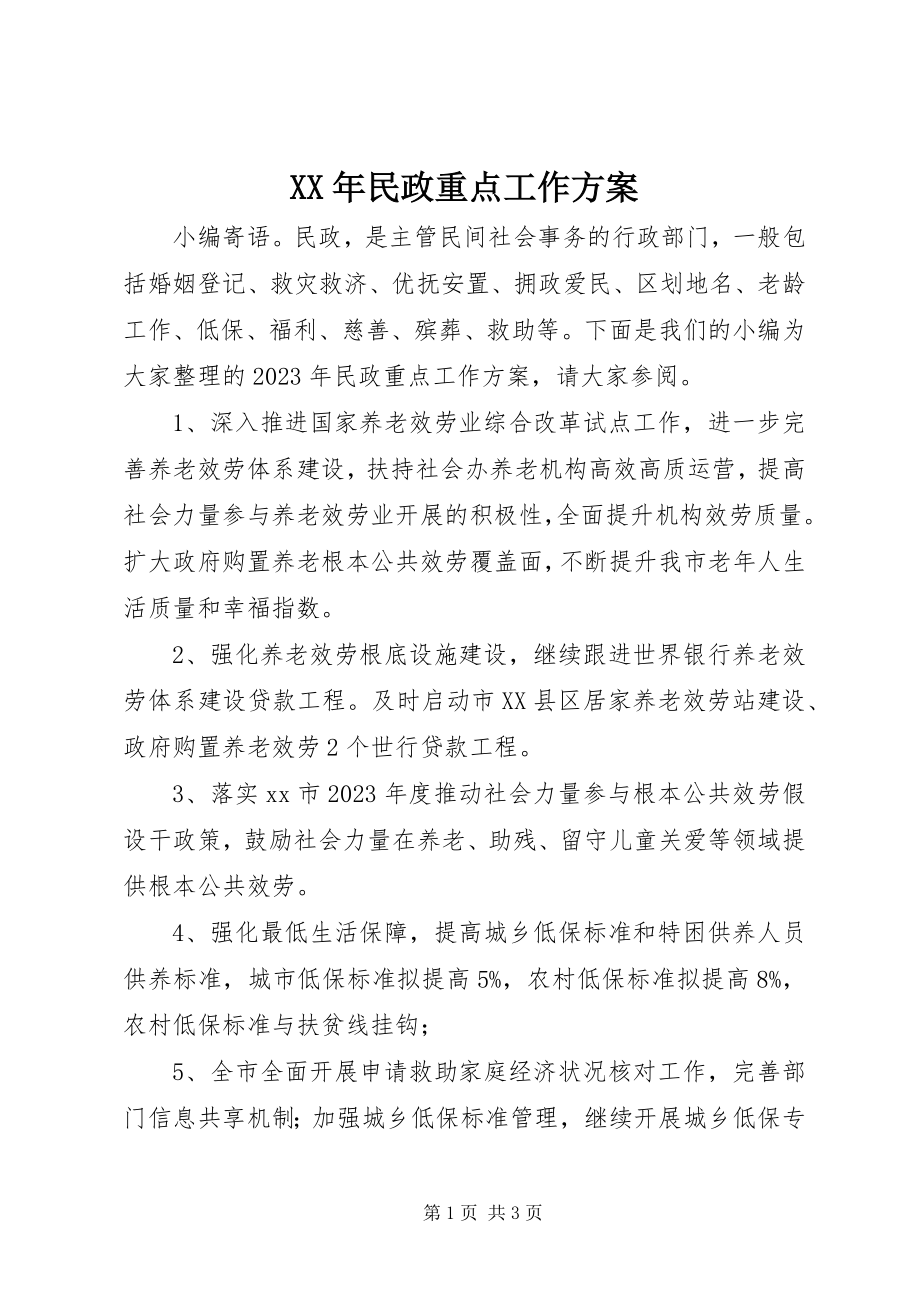 2023年民政重点工作计划.docx_第1页