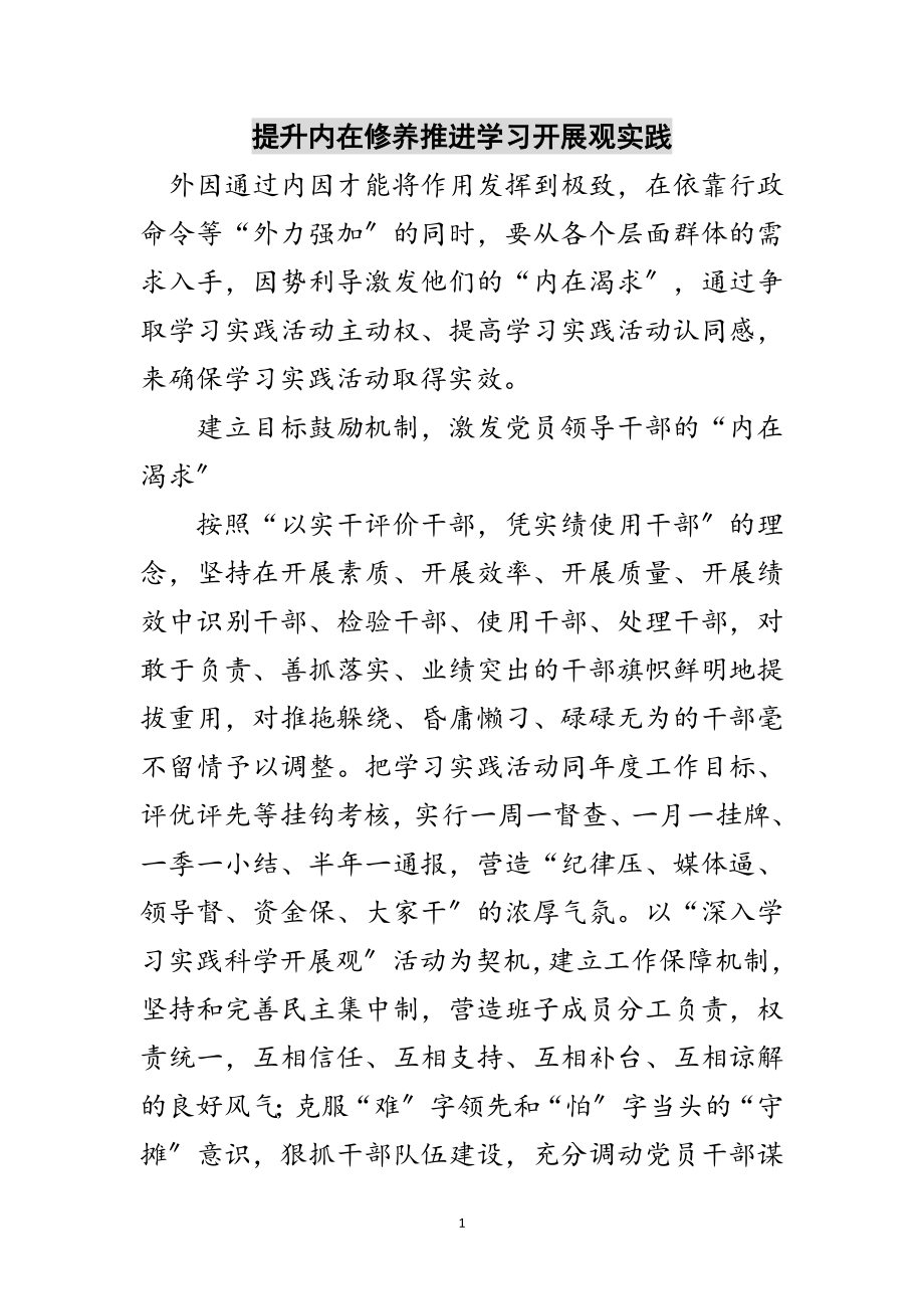 2023年提升内在修养推进学习发展观实践范文.doc_第1页