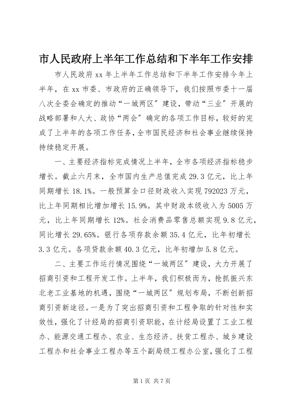 2023年市人民政府上半年工作总结和下半年工作安排.docx_第1页