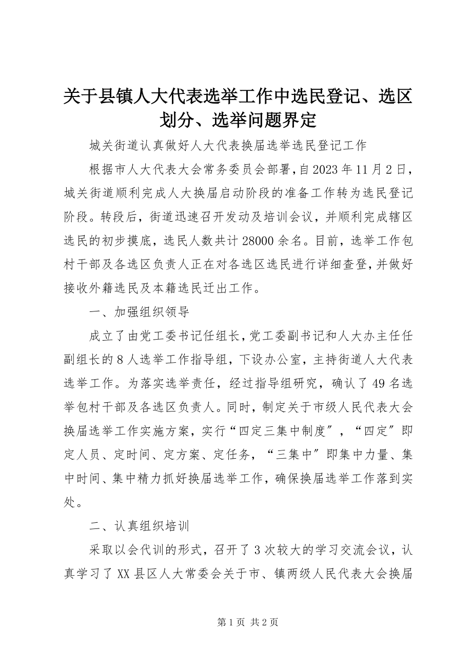 2023年县镇人大代表选举工作中选民登记、选区划分、选举问题界定.docx_第1页