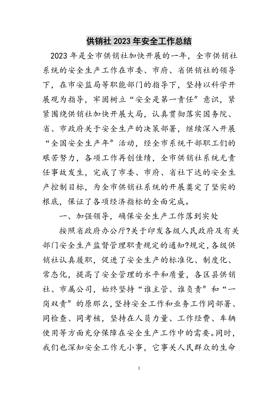 2023年供销社年安全工作总结范文.doc_第1页