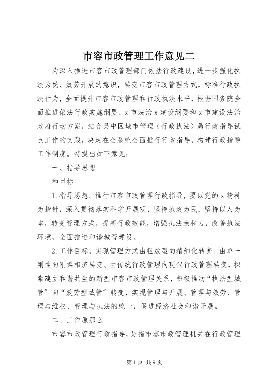 2023年市容市政管理工作意见二.docx_第1页