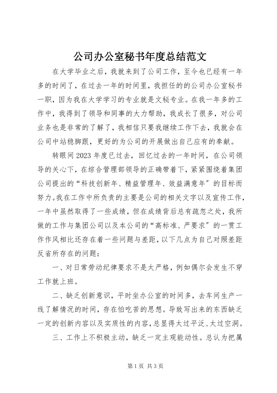 2023年公司办公室秘书年度总结.docx_第1页