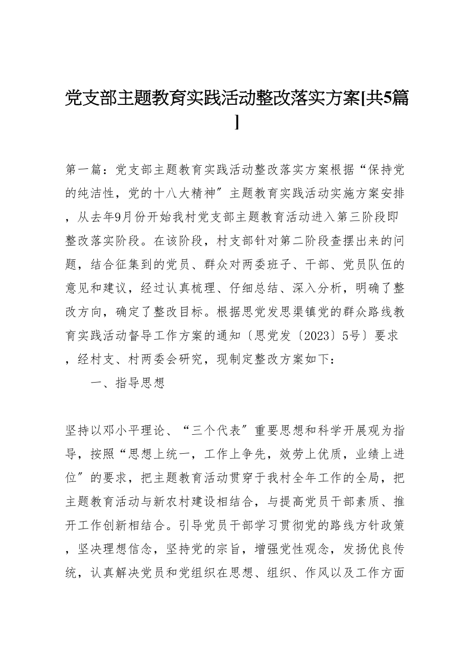 2023年党支部主题教育实践活动整改落实方案共5篇.doc_第1页