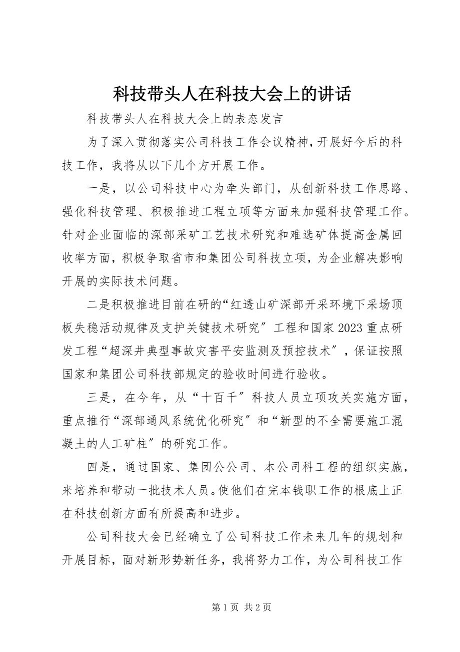 2023年科技带头人在科技大会上的致辞.docx_第1页