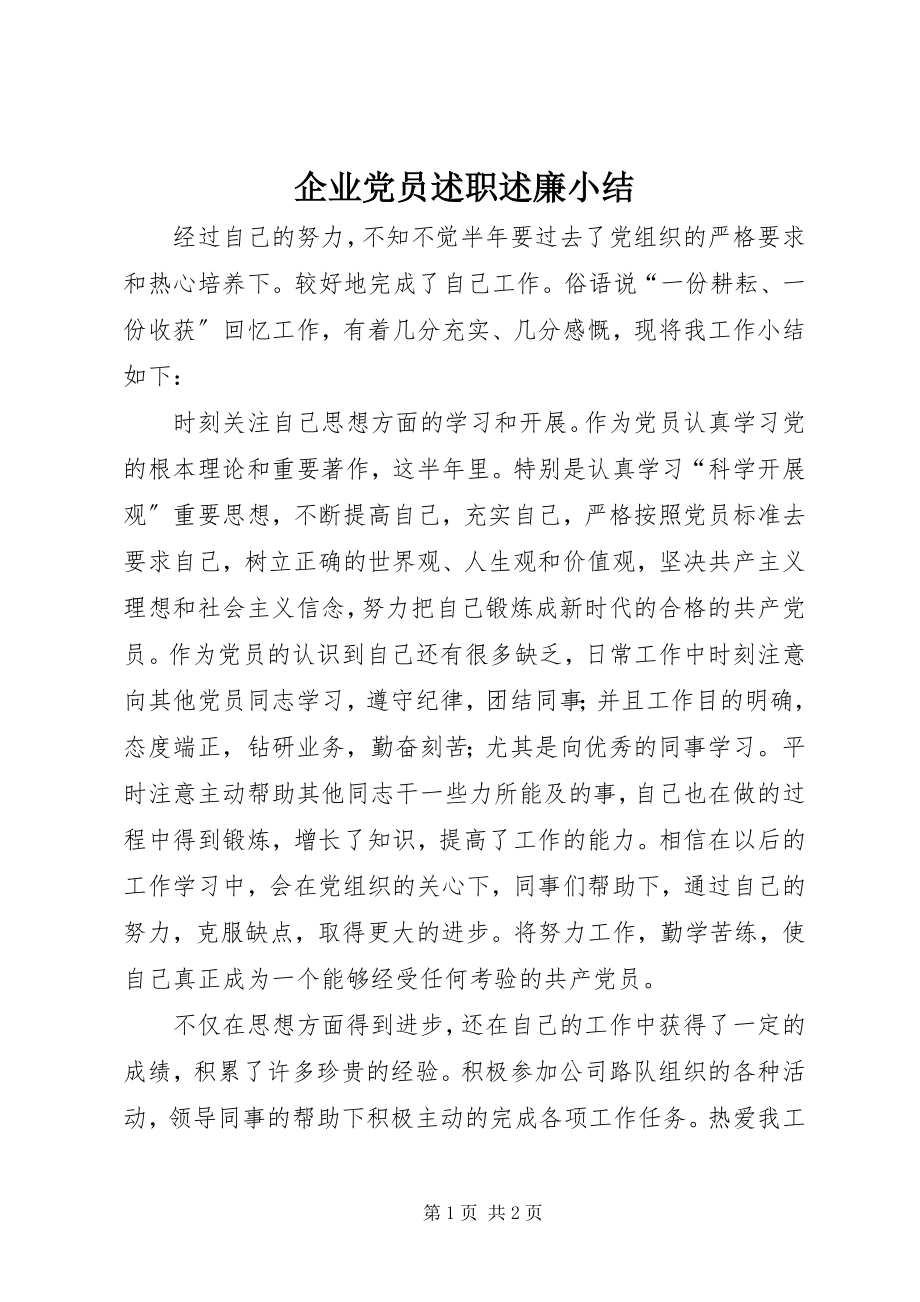 2023年企业党员述职述廉小结.docx_第1页