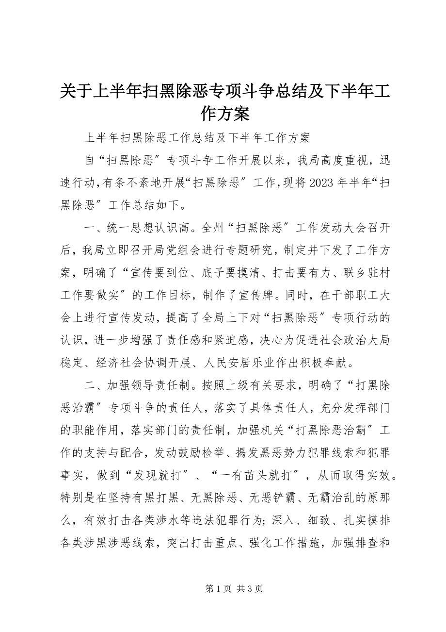 2023年上半年扫黑除恶专项斗争总结及下半工作计划.docx_第1页