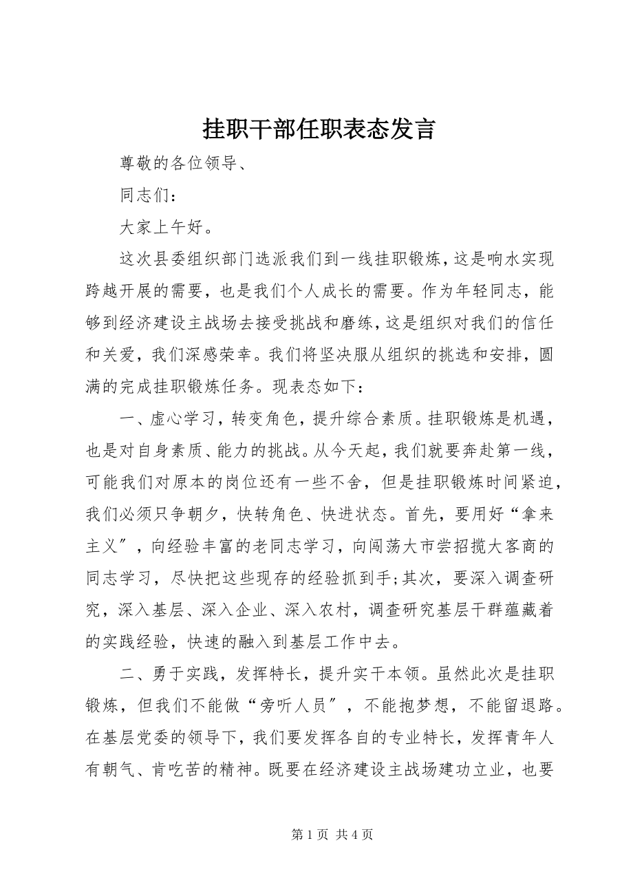 2023年挂职干部任职表态讲话.docx_第1页