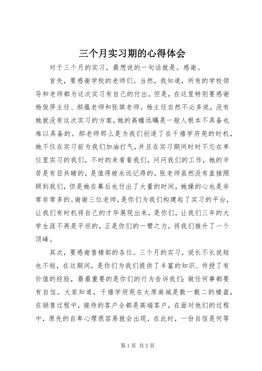 2023年三个月实习期的心得体会.docx_第1页