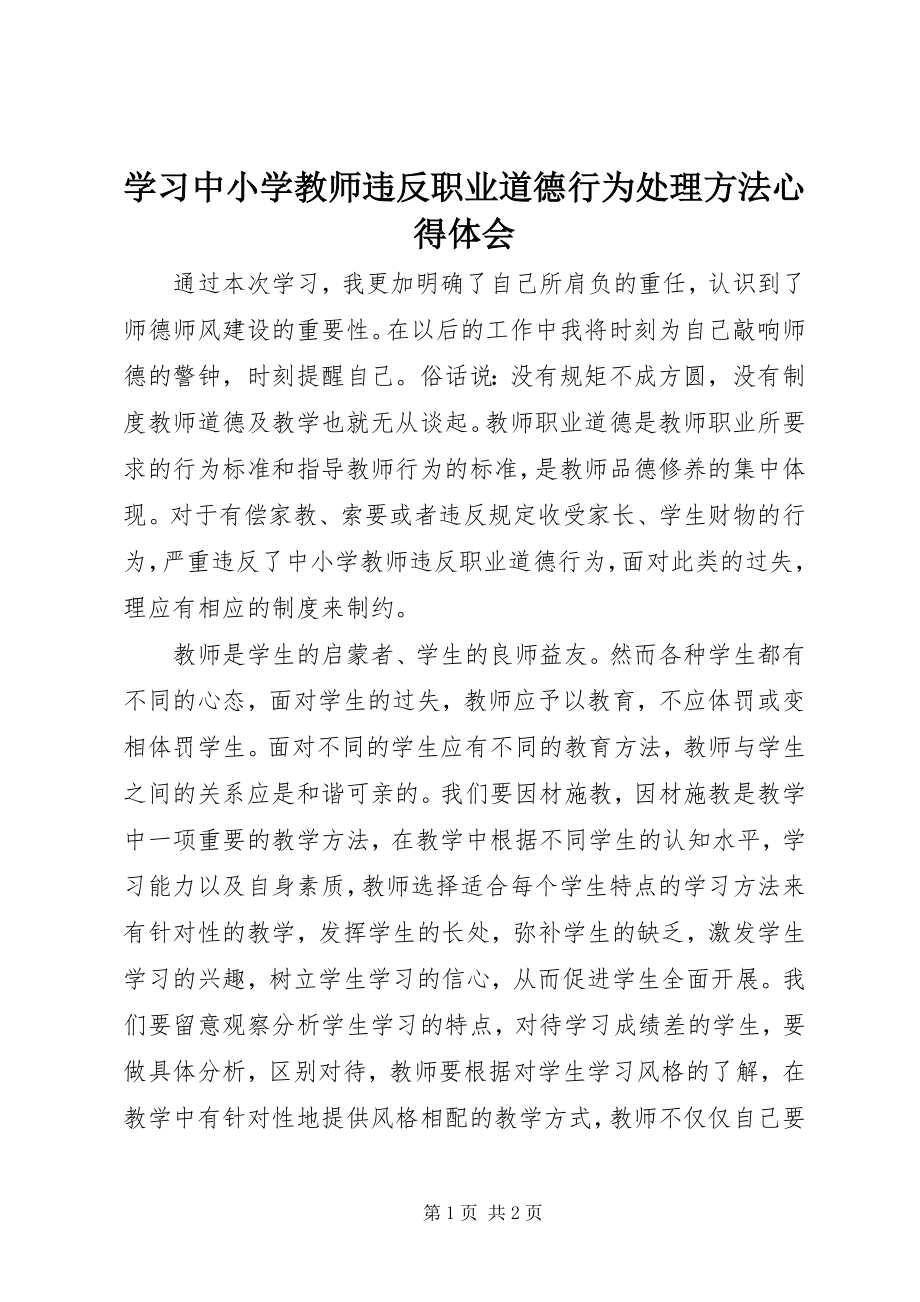 2023年《学习中小学教师违反职业道德行为处理办法》心得体会.docx_第1页