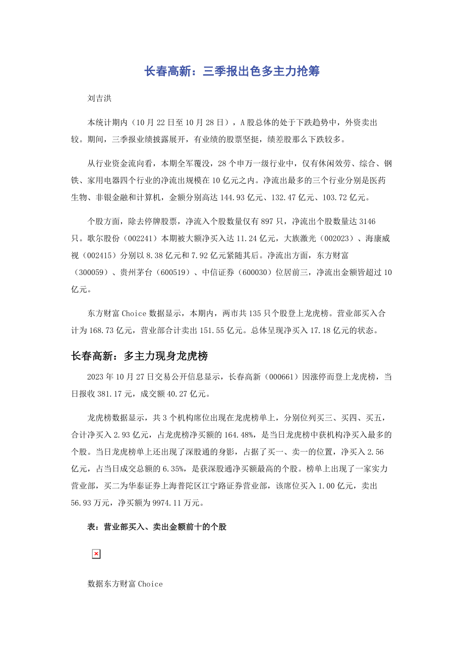 2023年长春高新三季报出色多主力抢筹.docx_第1页