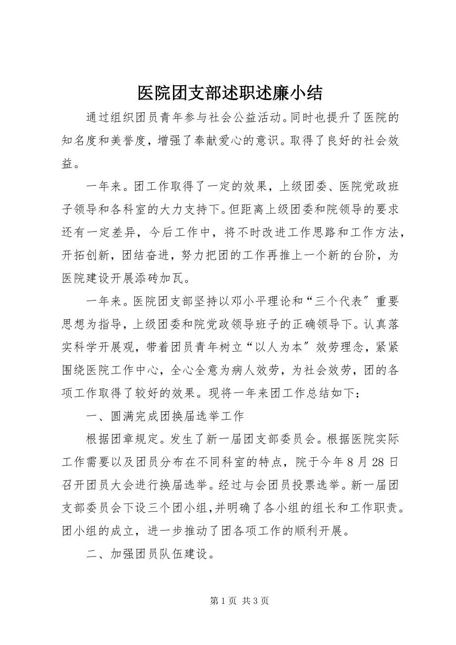 2023年医院团支部述职述廉小结.docx_第1页