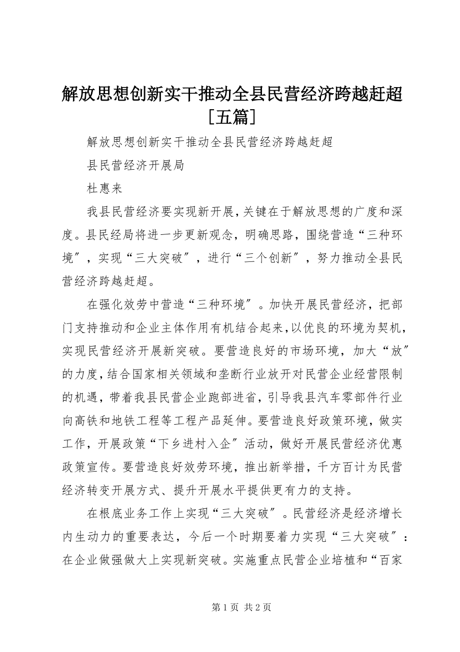 2023年解放思想创新实干推动全县民营经济跨越赶超[五篇.docx_第1页